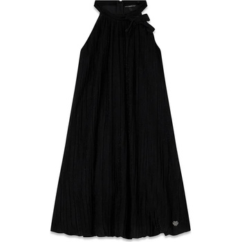 Guess Свободна рокля без ръкави за момиче в черен цвят с глитери и лого Guess