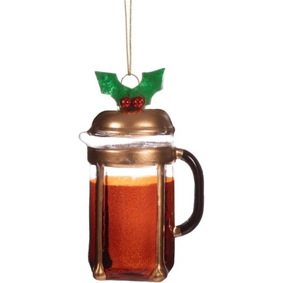 Sass & Belle Стъклена ръчно изработена коледна украса ø 5, 5 cm Christmas Cafetiere - Sass & Belle (VERXM202)