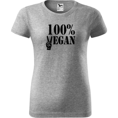DOBRÝ TRIKO Dámské tričko 100% VEGAN černý potisk Tmavě šedý melír