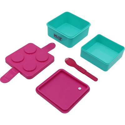 MUST Team desiatový box s lyžicou dvojposchodový 850 + 500 ml 15 x 15 x 11 cm ružovo-tyrkysový
