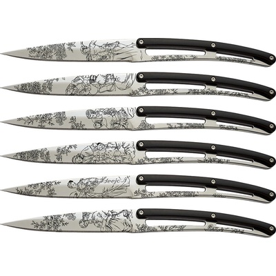 Deejo 2AP011 sada 6 steakových nožů lesklá čepel zubaté ostří rukojeť ABS design Toile de Jouy
