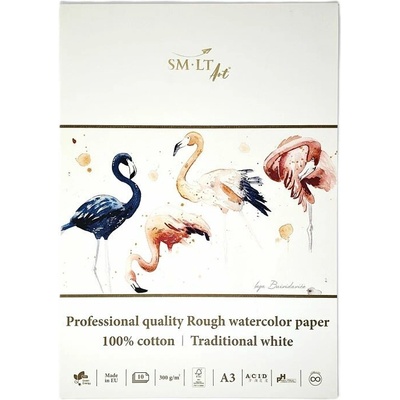SMLT Traditional White Rough akvarelový blok A3 300g 100% bavlna rough watercolor pad traditional white 10 listů acid free pH neutrální lepený tvrdý hřbet color lifting