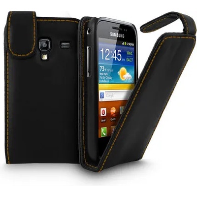 Samsung Galaxy Ace Plus S7500 Flip Калъф Черен + Протектор