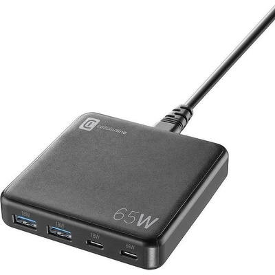 Cellularline Зарядно устройство Cellularline 220V GaN 2xUSB, 2xUSB-C 65W станция (220V GaN 2xUSB, 2xUSB-C 65W станция)