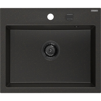 Mexen Oscar кухненска мивка от гранит с 1 камера 580 x 490 мм, черен/златен металик, сифон черен - 6519581000-75-B (6519581000-75-B)
