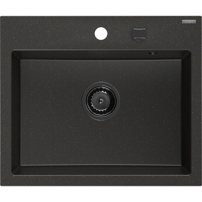 Mexen Oscar кухненска мивка от гранит с 1 камера 580 x 490 мм, черен/златен металик, сифон черен - 6519581000-75-B (6519581000-75-B)