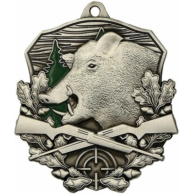 MD1770/AS Medaila poľovnícka strieborná: Diviak 90 x 70mm/hrúbka 3mm
