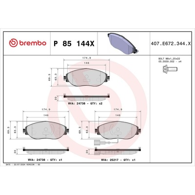 Sada brzdových destiček BREMBO P85144X - AUDI, SEAT, ŠKODA, VW