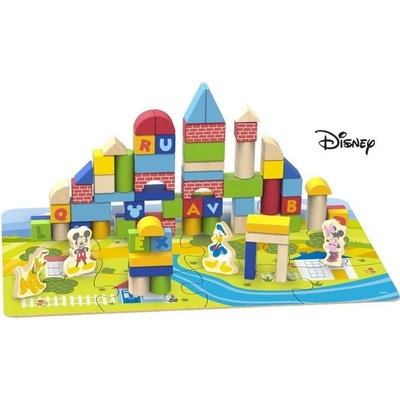 Derrson Disney Dřevěné kostky 92 ks s podložkou v kyblíku Mickey