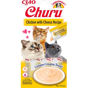 Inaba Foods Churu лакомства за котки с вкус на пилешко и сирене 4x14g