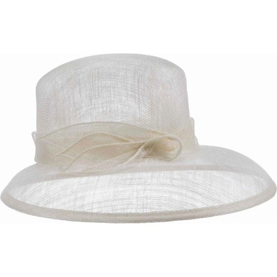 Seeberger Cloche slavnostní klobouk s ozdobou ze sisálové slámy bílý