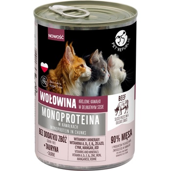 Pet Republic PetRepublic еднопротеинова котешка храна с говеждо месо, парчета в сос, 400 г