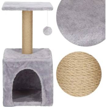 Springos Игрален комплект за котки, с място за драскане, скрит, платформа, 62см, сив (pa1032)