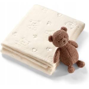 Babyono Бебешко одеяло с плюшена играчка Babyono - Мече, 75 x 100 cm, екрю (5901435418703) - ozone