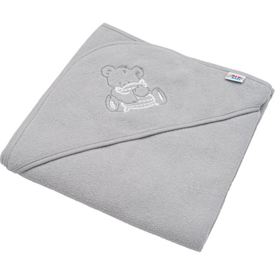 New Baby Detská froté osuška s výšivkou a kapuckou 80x80 sivá medveď