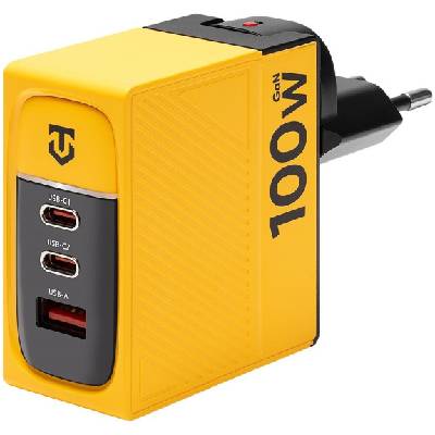 Nett Warrior GaN захранващ адаптер USB-A / 2x USB-C 100W за iPhone / iPad / MacBook / iPod / AirPods - жълт (77794)