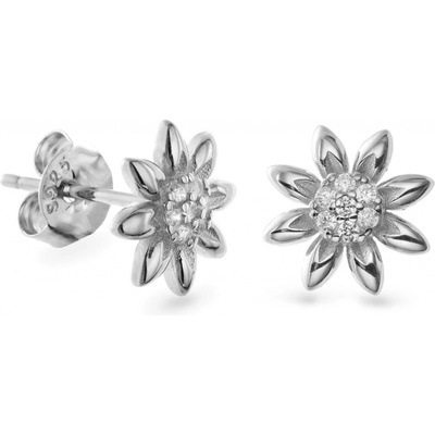Again Jewelry strieborné kvietkové náušnice so zirkónmi AJNS0006