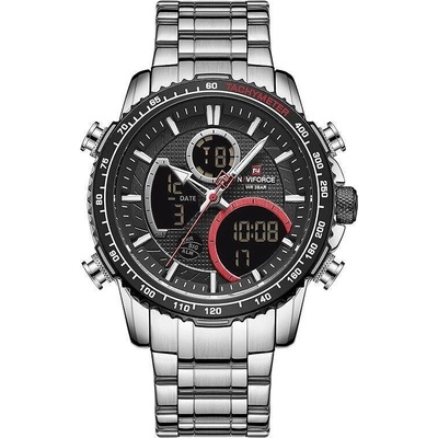 Naviforce Мъжки часовник NaviForce Chrome, Хронограф, Двойно Време, Неръждаема стомана , Сребрист / Черен (NAVIFORCE-9182-SILVER-BLACK)