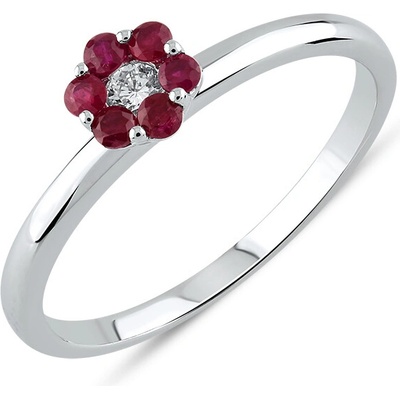 Lillian Vassago Prsten květina s rubínem a brilianty bílé zlato LLV59 DR005WR