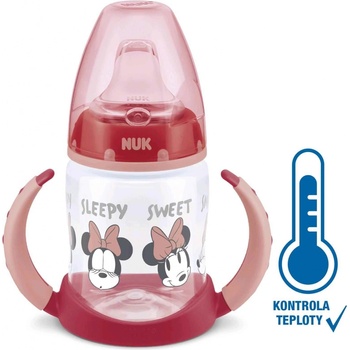 Nuk dojčenská fľaša na učenie Disney Mickey s kontrolou teploty 150 ml červená