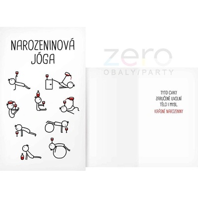 Přání s textem narozeninové vtipné + obálka - jóga