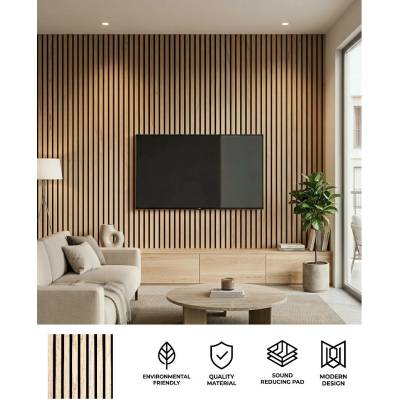 Dřevěné lamely na zeď - akustické panely 3D nástěnné obklady 270 x 60 cm - LINEO