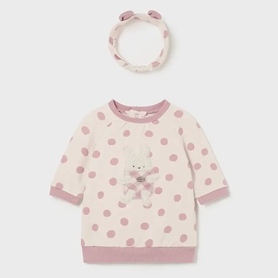 Mayoral Памучна рокля и летна за глава в бежово с розови точки за новородено момиче Майорал