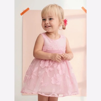 Abel & Lula Официална нежна рокля за бебе момиче в розов цвят с текстилно коланче Abel&Lula