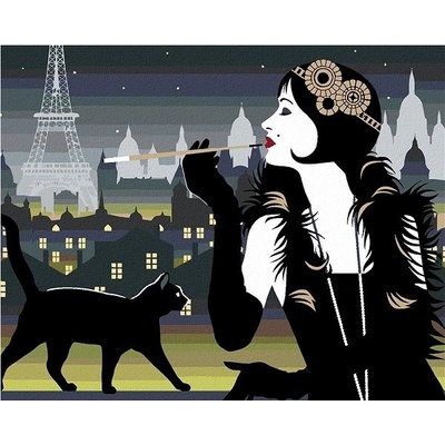 zuty Malování Podle Čísel Žena S Černou Kočkou V Paříži 80 x 100 Cm Plátno Rám