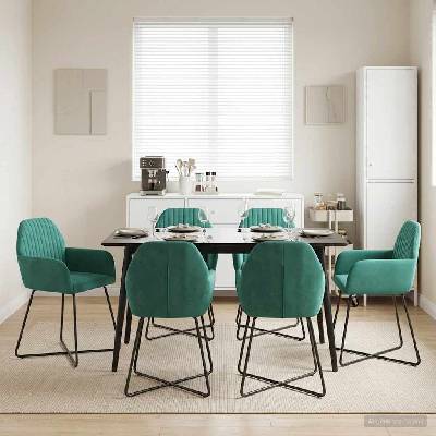 vidaXL Обедени столове 6 pcs Кадифе Тюркоаз 55 x 50 x 84 см (3428391)