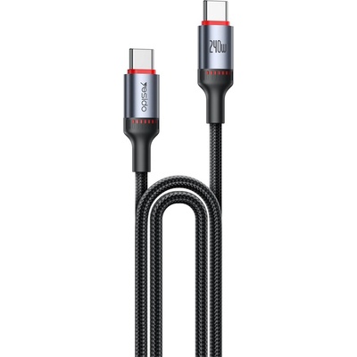Yesido Кабел за данни - Yesido CA185 - Type-C → Type-C, fast charge 240W, 48V/5A, 480Mbps, E-Mark, оплетка, 1.2m - Черен