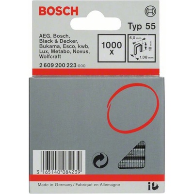 Úzke sponky typu 55, 6 x 1,08 x 18 mm, balenie po 1000 1000 ks Bosch Accessories 2609200223 Rozmery (d x š) 18 mm x 6 mm; 2609200223