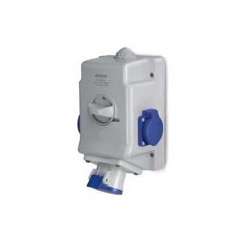 SCAME Промишлен комбиниран контакт 2P+Е 16A+2х шуко и ключ 0/I IP54 серия Optima Combi - 513.1653-2DNS (513.1653-2DNS)