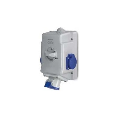 SCAME Промишлен комбиниран контакт 2P+Е 16A+2х шуко и ключ 0/I IP54 серия Optima Combi - 513.1653-2DNS (513.1653-2DNS)