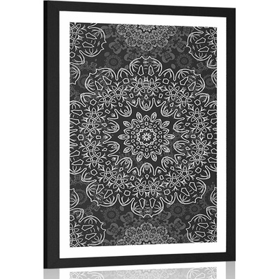 Plakát s paspartou Mandala s abstraktním vzorem v černobílém provedení - 40x60 no frame