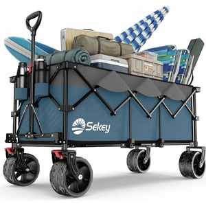 Sekey XXXL handcart foldable 300L 200KG load-bearing, extended folding handcart with extra width 17x10 cm all-terrain wheels handcart, patented 4-way instant assembly transport cart, blue with gray - 4013 (