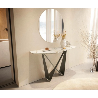 Delife Edge polygonální 140×50 cm keramika Calacatta Luxe bílá zlatá šedá Spios kov titanová barva
