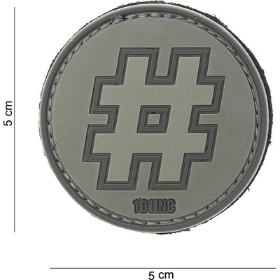 Gumová nášivka 101 Inc nápis # Hashtag - svetlo sivá