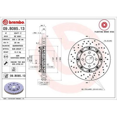 Brzdový kotouč BREMBO 09.B085.13 (09B08513)