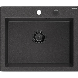 Mexen Elix Гранитна мивка с 1 отделение 600 x 500 mm, черно накрапано, черен сифон - 6525601005-76-B (6525601005-76-B) Мивка за вграждане