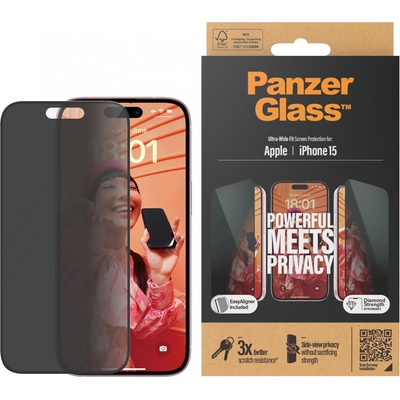 Panzer Стъклен протектор PanzerGlass за Apple iPhone 15 UWF Privacy wA