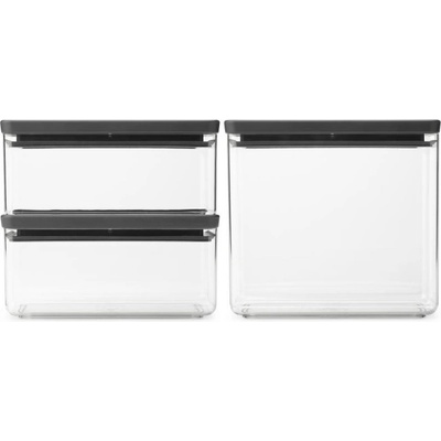 Brabantia Кутии за съхранение Brabantia Tasty+ Stackable 1008881, 2x1.5л+1x3.5л, Без BPA, Плътно затваряне, Тъмносив (1008881)