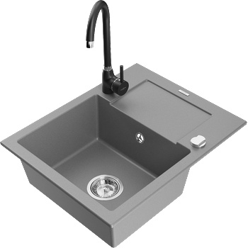 Mexen Enzo кухненска мивка от гранит с 1 кофа и отцедник и кухненски смесител Telma, сив - 6506-71-670200-70 (6506-71-670200-70)
