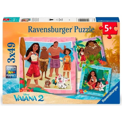 Ravensburger Пъзел Ravensburger от 3 x 49 части - Ваяна 2: Към нови приключения (12004102)