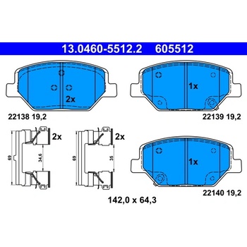 Sada brzdových platničiek, vždy 4 kusy v sade ATE 13.0460-5512.2 (13046055122)