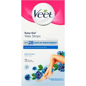 Veet Wax Strips voskové depilační pásky pro citlivou pokožku Almond Oil & Vitamin E 12 ks