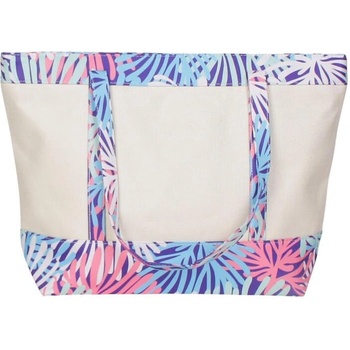 Плажна чанта в бежово и лилаво с цветни елементи