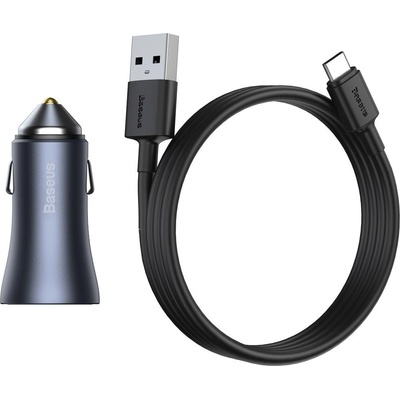 Baseus Зарядно устройство за кола Baseus Golden Contactor Pro, 40W, USB, Type-C, С Type-C кабел, Сив - 40508 (40508)