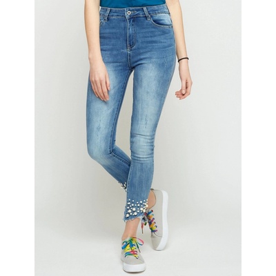 Jack Berry Jeans decorated with abrasions and pearls blue
