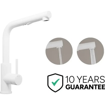 Твоят Стил - Кухненски Мивки Бял смесител за кухня с изтегляща глава, 2 режима на струя - 3010